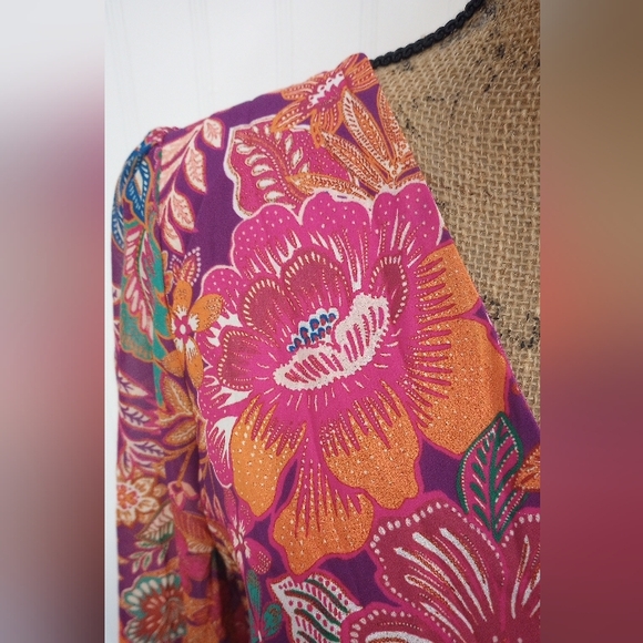 Flying Tomato Picking Daisies Plum Woven Mini Dress Size Small Long Sleeve EUC - Picture 4 of 13